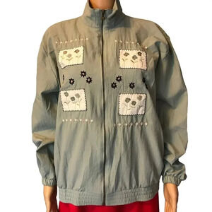 Vintage Logix women Full zip jacket Floral embroidered Patch Size S